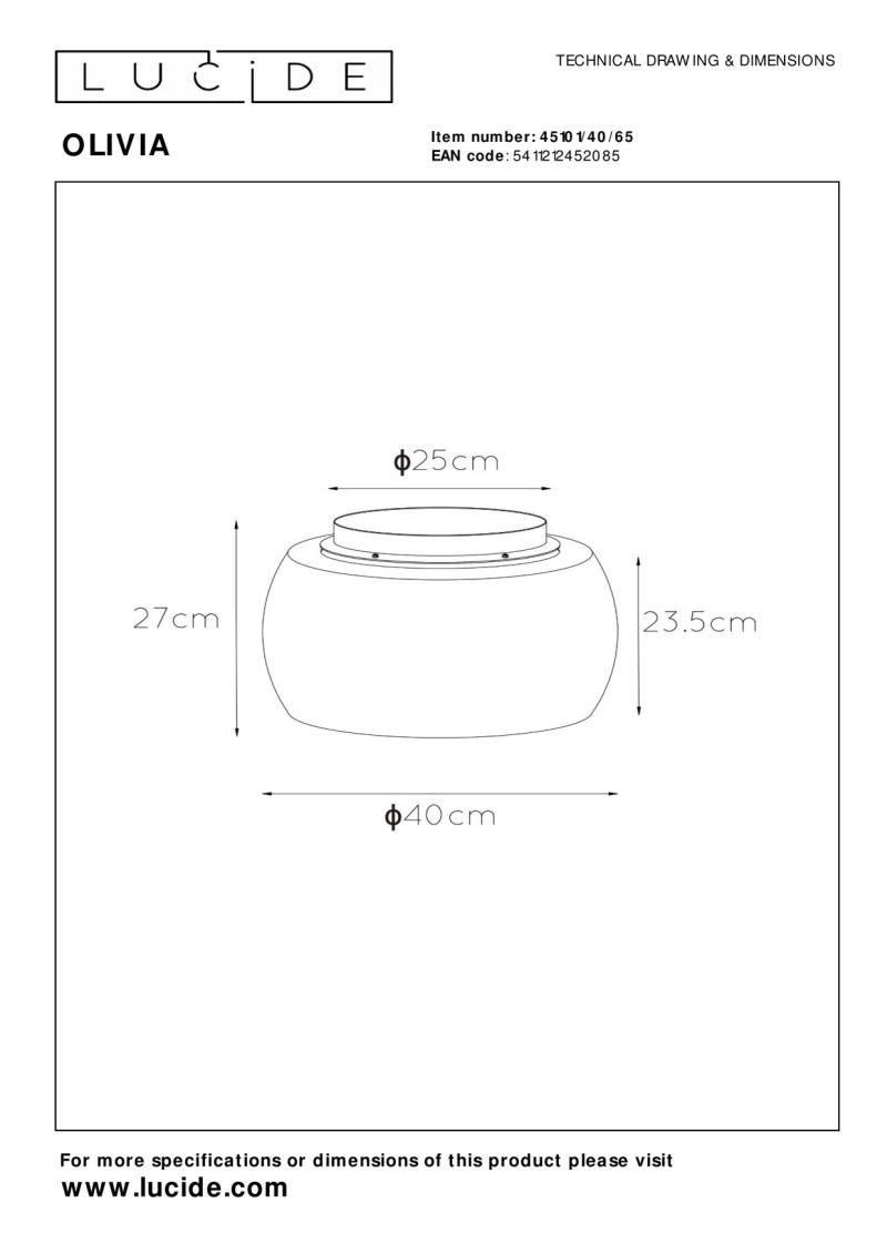 Lucide OLIVIA - Zapustené stropné svietidlo - Ø 40 cm - 3xE27 - Smoke Grey